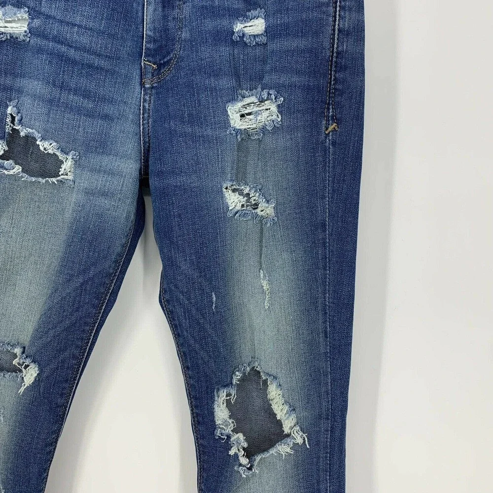 Express‎ Petite Mid-Rise Distressed Destroyed Legging Sz 2P Medium Wash Stretch